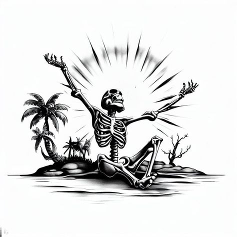 Treasure Chest Tattoo, Fisherman Tattoo, Island Tattoo, Pirate Skeleton, Skeleton Tattoo, Basking In The Sun, Deserted Island, Egypt Tattoo, Beach Clipart