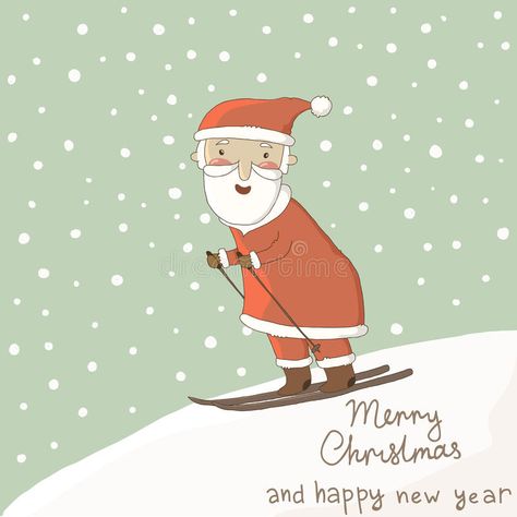 Card with Santa on skis. royalty free illustration New Year Greeting Card Design, Jesus Illustration, Card Design Illustration, New Year Greeting Card, New Year Greeting, Card Photography, New Year Greeting Cards, Free Illustration, New Year Greetings