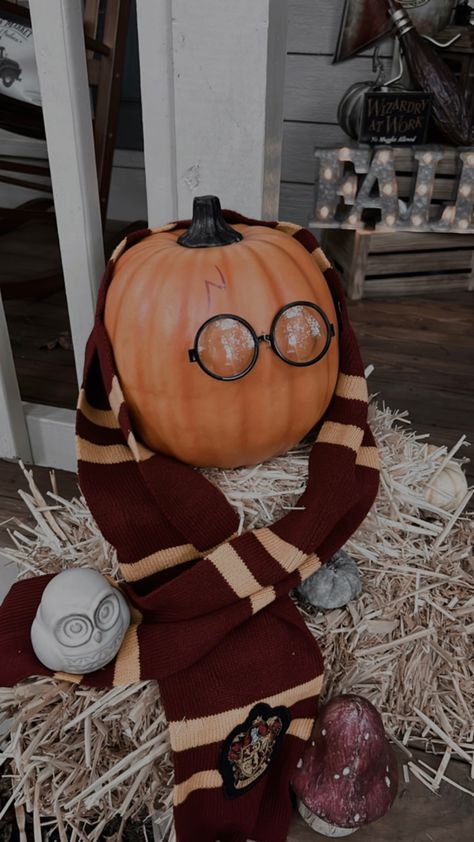 Harry Potter Themed Halloween Decor Outdoor, Harry Potter Themed Fall Decor, Harry Potter Themed Porch, Fall Decor Harry Potter, Harry Potter Front Yard, Harry Potter Decor For Halloween, Harry Potter Exterior Decor, Harry Potter Halloween Decorations Outside, Harry Potter Halloween Home Decor