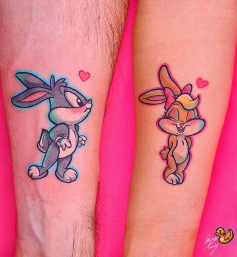 Couple Tattoos: 30+ Design Ideas to Describe Your Relationship - 100 Tattoos Couples Tattoo Unique, Cool Couple Tattoo Ideas, Unique Couple Tattoo Ideas, Girlfriend And Girlfriend Tattoos, Tattoos Love Couple, Cartoon Couple Tattoos Ideas, Cute Relationship Tattoos, Couples Matching Tattoo Ideas, Different Couple Tattoos