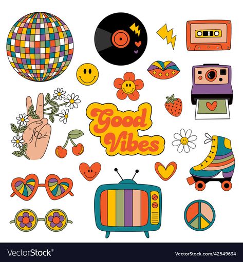 Hippy Stickers, Groovy Elements, Diy Beer Pong, Diy Beer Pong Table, Groovy Room, Creating Artwork, Retro 70s, Png Images, Stock Vector