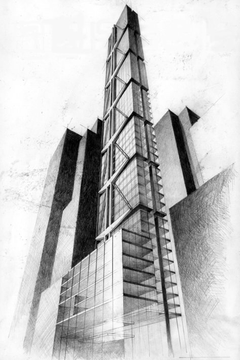 Skyscraper Architecture Drawing, Building Structure Drawing, Building Pencil Sketch, Sketch Building Architecture, Structural Drawing Building, Skyscraper Sketch, Skyscraper Drawing, Buildings Sketch, Buildings Sketch Architecture