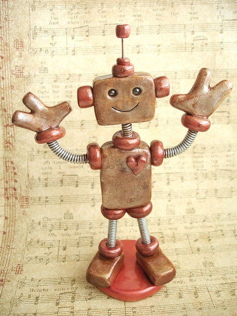 Robot Cakes, Engineering Party, Robot Birthday Cake, Clay Robot, Polymer Clay Paint, Robot Ideas, Robot Cake, Sculpey Ideas, Polymer Clay People