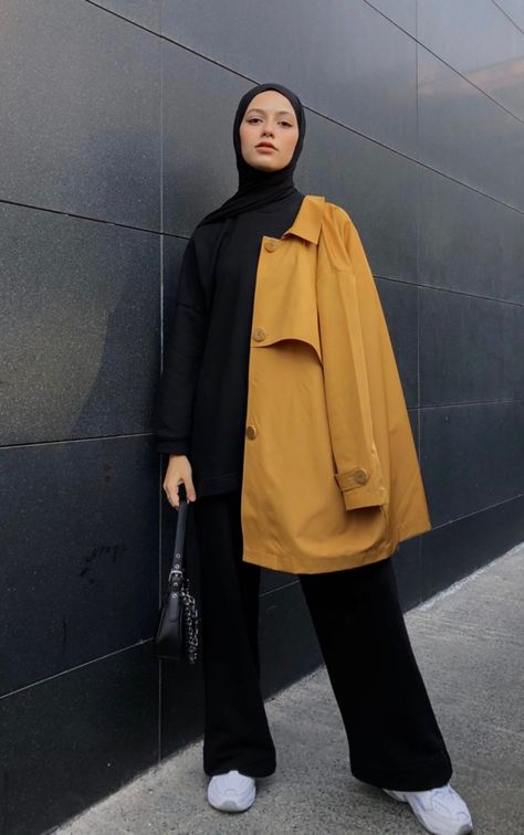 #Yellow #jacket #hijab #outfit Mustard Yellow Jacket Outfit, Mustard Jacket Outfit, Jacket Hijab Outfit, Mustard Blazer Outfit, Outfit For Hijab, Blazer Outfits Hijab, Yellow Jacket Outfit, Outfit Mustard, Black Hijab Outfit