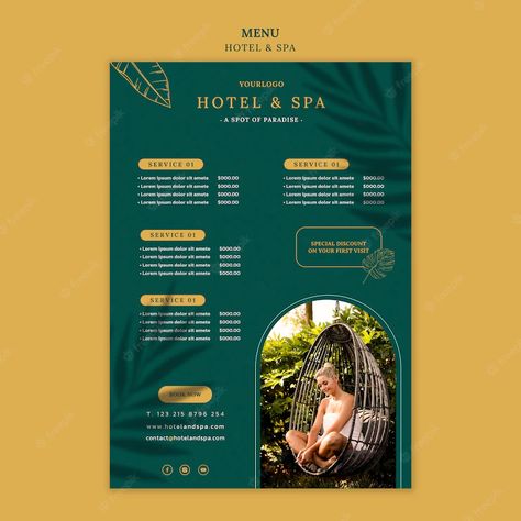 Premium PSD | Luxury vacation rentalmenu template design Spa Menu Design, Menu Spa, Corkboard Ideas Decor, Spa Menu, Menu Design Template, Holiday Banner, Discount Banner, Spa Design, Menu Ideas