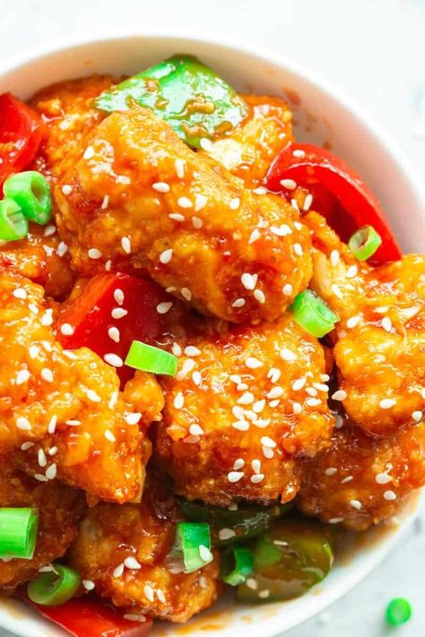 Kung Pao Cauliflower (cauliflower, hoisin sauce, cornstarch, breadcrumbs) | the big mans world General Tso Cauliflower, General Tso's Cauliflower, Kung Pao Cauliflower, Cauliflowers, Yummy Dishes, Sweet And Spicy Sauce, General Tso, Low Salt, Cauliflower Bites