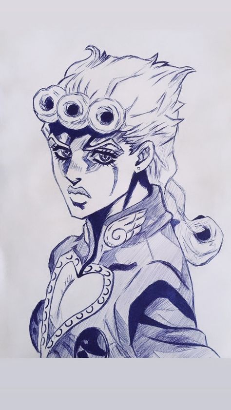 Giorno Giovanna Drawing, Jojo Drawing Sketch, Pen Anime Drawing, Jjba Sketch, Jojo Drawing, Korean Streetwear Fashion, Anime Face Drawing, Korean Winter, Minecraft Anime