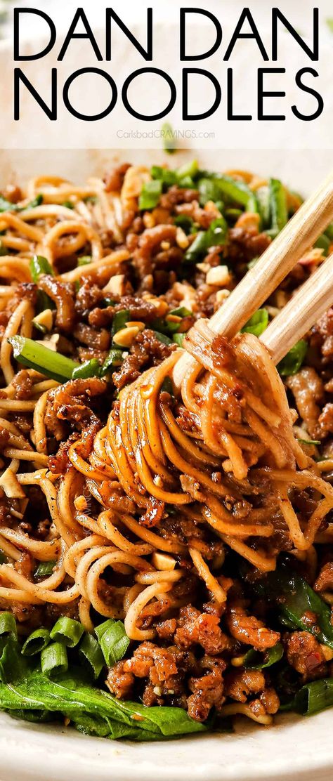 Dan Dan Noodles Recipe - Carlsbad Cravings Dan Dan Noodle, Peper Steak, Dan Dan Noodles Recipe, Asian Noodle Dishes, Dan Dan Noodles, Pork Noodles, Asian Noodle Recipes, Asian Noodle, Asian Pork