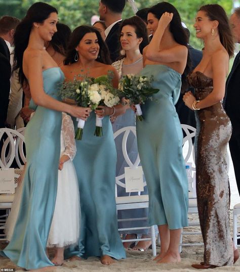 Hailey Bieber Wedding, Demure Outfit, Lauren Perez, Kendall Jenner Dress, Brown Sequin Dresses, Tea Length Bridesmaid Dresses, Tube Maxi Dresses, Reception Look, Bridesmaid Dresses Strapless