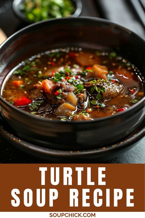 Savory Turtle Soup Recipe Turtle Meat Recipe, Turtle Soup Recipe, Turtle Recipe, Turtle Soup, Bizarre Foods, Southern Cuisine, Soup And Stew, Exotic Food, Southern Comfort