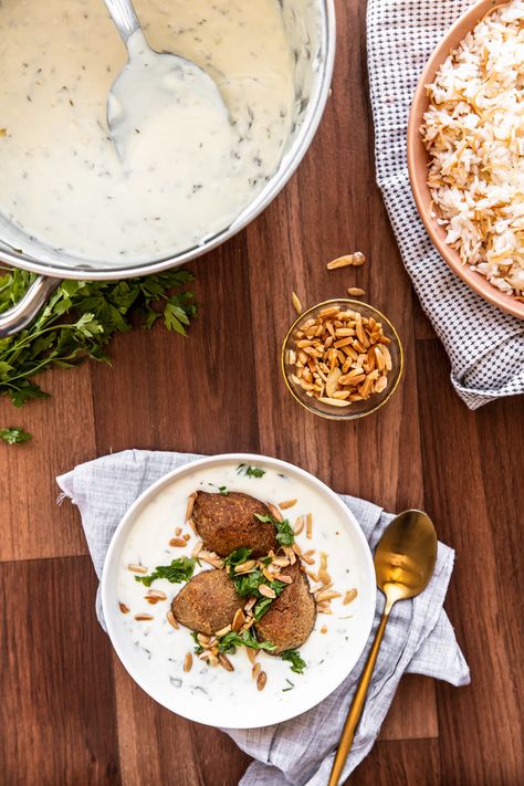 Kibbeh Labanieh - Kibbeh in an easy yogurt sauce- Every Little Crumb Pasta With Pink Sauce, Pasta With Yogurt, Ramadan Meals, Prawn Biryani, Garlic Yogurt Sauce, Kibbeh Recipe, Pink Sauce Pasta, Rose Pasta, Garlic Yogurt