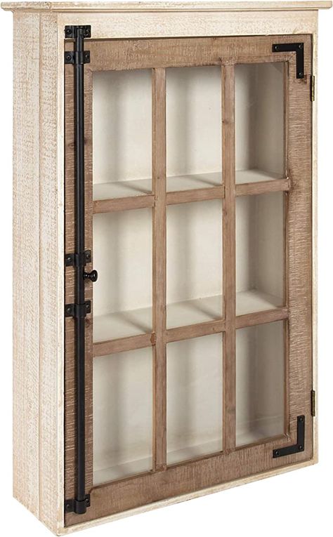 Amazon.com: Kate and Laurel Hutchins Decorative Farmhouse Wood Wall Storage Cabinet with Window Pane Glass Door, Rustic and White : Everything Else Rustic Medicine Cabinets, Wood Wall Storage, Farmhouse Wood Wall, Minimalist Entryway, Homestead Decor, Cabinets With Glass Doors, Wall Storage Cabinets, Wall Shelving Units, Farmhouse Cabinets