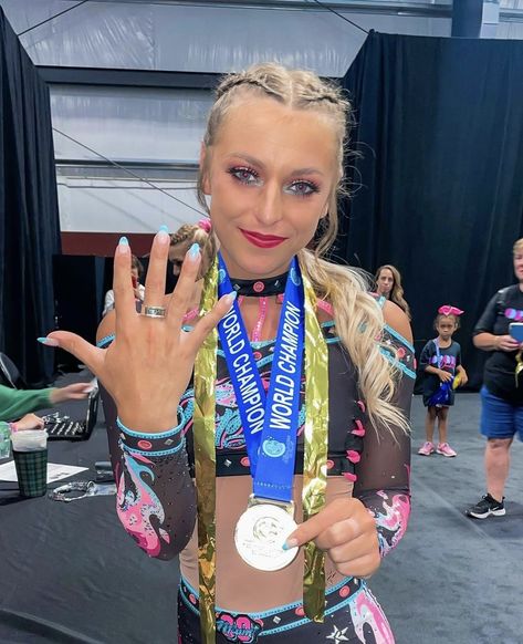 Allstar Cheer Makeup, Comp Cheer Aesthetic, Worlds Rings Cheer, Cheer Captain Aesthetic, Cheer Leader Aesthetic, Tglc Cheer 2023, Cheer Leading Aesthetic, Cheer Rings, Cheerleading Worlds Aesthetic