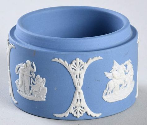 Cream Color on Lavender (Pale Blue) Jasperware 2" Round Box No Lid by Wedgwood | Replacements, Ltd. Round Box, Pale Blue, Cream Color, Lavender, Cream, Blue, Color