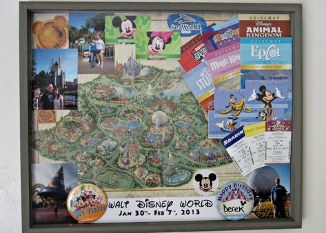 Disney World {Favorite Foods & Shadow Box} - Love to be in the Kitchen Disney Shadow Box, Disney World Souvenirs, Disney Souvenirs, Scrapbook Disney, Disney Rooms, Shadow Box Ideas, Disney Memories, Disney Home Decor, Vacation Memories