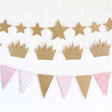 Princess Crown Drawing, Crown Banner, Tulle Poms, Princess Birthday Party Decorations, Glitter Baby Shower, Crown Party, Glitter Birthday, Princess Theme, Star Party