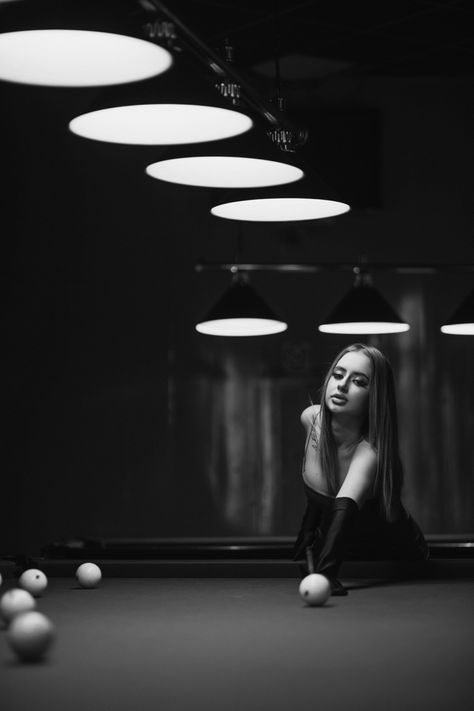 Billiard Photoshoot, Billiards Photoshoot, Billiard Photography, Pool Table Photoshoot, Billiards Aesthetic, Western Photoshoot, Pool Hall, Pool Halls, Studio Photography Poses