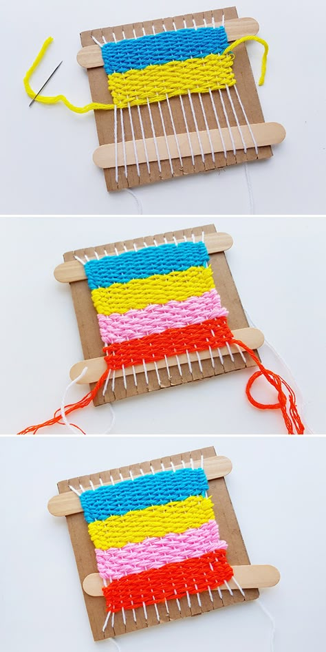 Ruler Crafts, فن النسيج, Loom Yarn, Yarn Crafts For Kids, Weaving For Kids, Yarn Weaving, Weaving Loom Diy, Weaving Ideas, Table Kitchen