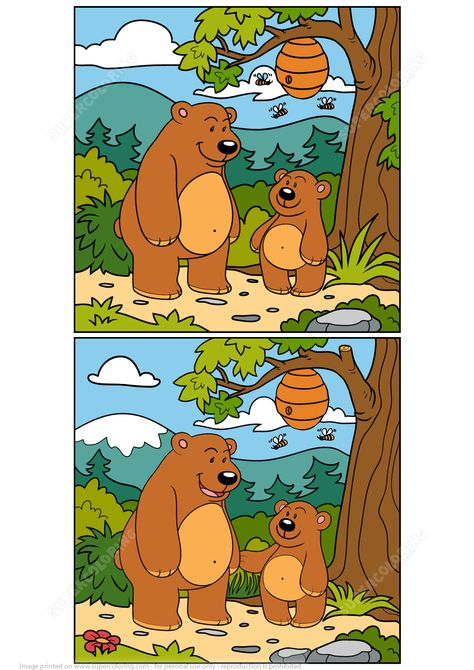 Find 12 Differences Between 2 Pictures of Bears Puzzle | Super Coloring Find The Difference Between Two Pictures, Find The Difference Pictures Printable, Spot Difference Pictures, Find Different Pictures For Kids, Find The Difference Pictures Kids, Difference Between Pictures, Pictures Of Bears, Find 5 Differences, Spot The Difference Kids