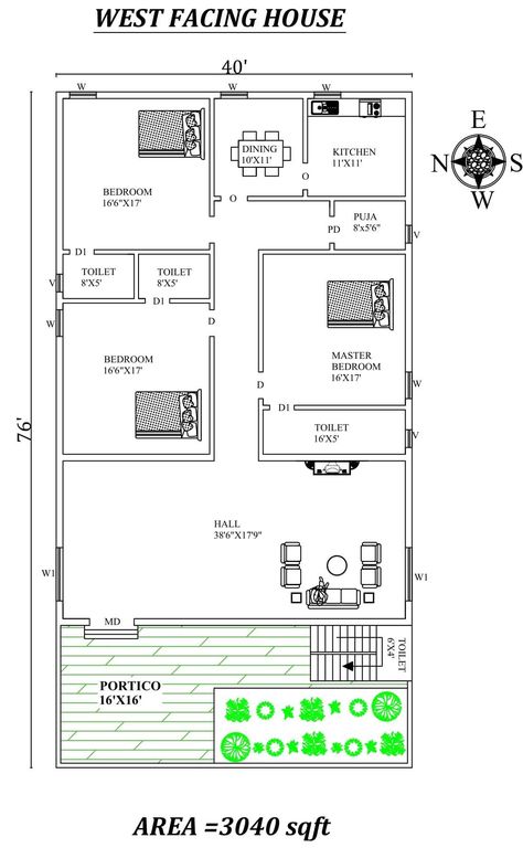 Wonderful 36 West Facing House Plans As Per Vastu Shastra 56B West Facing House Plan, Perfect House Plan, West Facing House, Cottage House Designs, Vaulted Ceiling Living Room, Vastu House, The Perfect House, Three Bedroom House Plan, Small House Elevation