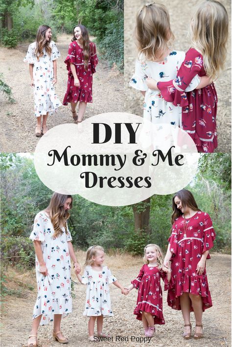 DIY sewing Mommy and Me Matching Dresses Stylish Fabrics white and burgundy Mommy And Me Dress, Fabric Basket Tutorial, Tote Bag Pattern Free, Mommy And Me Dresses, Beginner Sewing Projects Easy, Leftover Fabric, Sewing Projects For Beginners, Easy Sewing Projects, Love Sewing