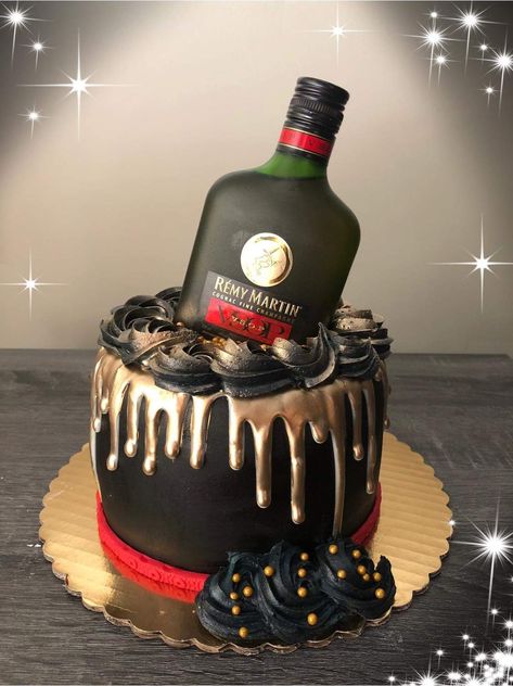 Remy Cake, Remy Martin Cake For Men, Birthday Cake With Alcohol Bottles, Alcohol Birthday Cake For Men Drinks, Cake Designs With Alcohol Bottles, Birthday Cake Alcohol Bottle, Remy Martin, Small Cake, Cakes For Men