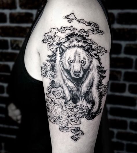 Mystical Bear Tattoo, Illustrative Bear Tattoo, Dark Bear Tattoo, Creepy Bear Tattoo, Snarling Bear Tattoo, Bear Tattoos Women, Feminine Bear Tattoo, Bear Tattoos Feminine, Bear Illustration Art