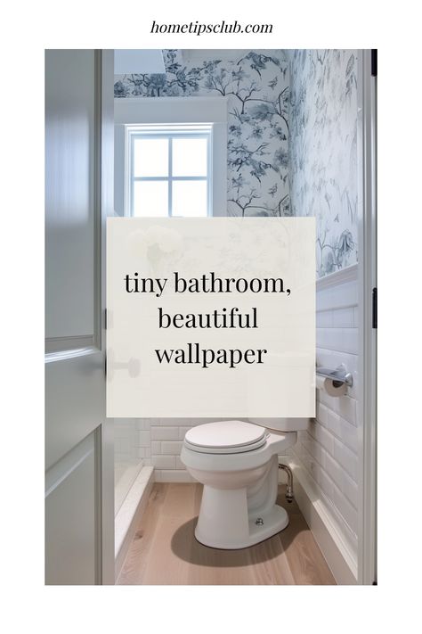 tiny bathroom, beautiful wallpaper Tiny Toilet Wallpaper, Tiny Bathroom With Wallpaper, Small Farmhouse Bathroom Wallpaper, Small Guest Bathroom Wallpaper Ideas, Narrow Powder Room Wallpaper, Southern Bathroom Wallpaper, Wallpaper Aesthetic Bathroom, Small Bathroom Board And Batten Wallpaper, Wallpaper In Bathroom Small Spaces