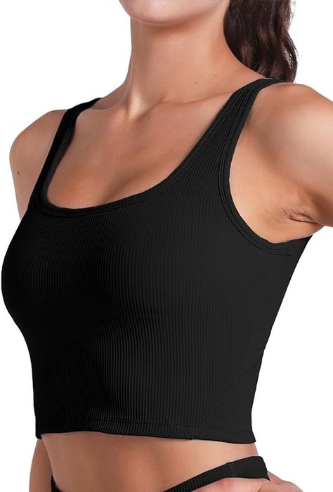 FelFory Longline Sports Bra Tank Top Bra Top for Women Seamless Sports Bra Ribbed Workout Tops Padded Crop Top Fitness Yoga Tank Black Medium at Amazon Women’s Clothing store Padded Crop Top, Tank Top Bra, Gym Crop Top, Athletic Crop Top, Bra Tank Top, Workout Tops For Women, Sports Bra Top, Top Bra, Workout Crop Top