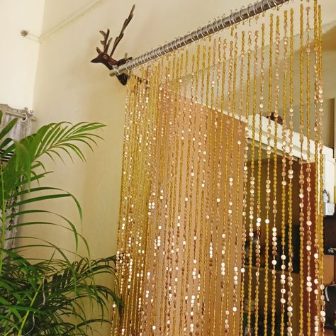 Beads Curtain, Beaded Curtain, Golden Beads Curtain, Golden Curtain, String Curtain, Glass Beads Curtain - Etsy Curtains Beads, Golden Curtains, Beads Curtain, String Curtains, Beaded Curtain, Separating Rooms, Golden Beads, Metal Curtain, Redecorate Bedroom