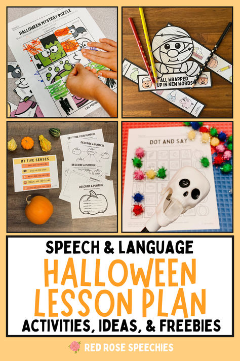 Check out our Halloween Speech and Language Lesson Plan that is full of activities, ideas and FREEBIES for this fun fall season. Halloween Speech Therapy Activities, Halloween Speech Therapy, Halloween Lesson Plans, Lesson Plan Ideas, My Five Senses, Halloween Lesson, Halloween Mystery, Slp Ideas, Activities Ideas