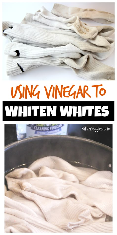 If anyone would have told me years ago what a struggle it would be to keep white laundry, white. . .I wouldn’t have believed them. Growing up, my mom would soak socks in bleach before washing them in a hot water wash. We did laundry on Mondays and Thursdays, and I’m pretty sure our family had some of the whitest socks on the planet. I mean, put your sunglasses on, friends, and do not look directly at them! How To Get White Shirts White Again, Whiten Dingy Whites, Washing Whites With Vinegar, Dingy Whites Brighten, How To Get Whites White Again, How To Get White Clothes White Again, Get Whites White Again, How To Whiten White Clothes, Whiten Whites