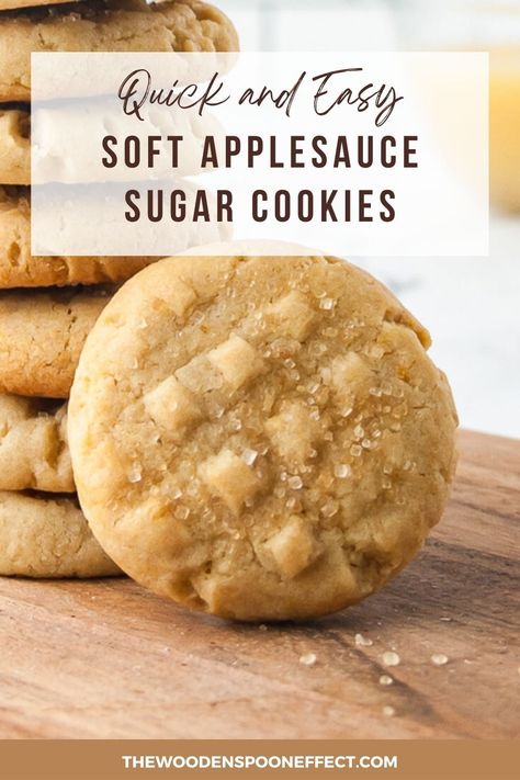 Looking for an easy sugar cookie recipe? These quick and easy applesauce sugar cookies are lower in fat, making them a healthy cookie! Sugar cookies are a classic Christmas cookie, but they can be enjoyed all year round. This Sugar Cookie Recipe with Applesauce adds moisture to the cookie which keeps them soft. The dough is easy to make and can be customized with your favorite mix-ins. Try out this recipe and enjoy some delicious sugar cookies! easy cookie recipes | easy baking ideas Delicious Sugar Cookie Recipe, Recipe With Applesauce, Applesauce Cookies Recipes, Easy Baking Ideas, Recipe Using Applesauce, Cookie Recipes Easy, Easy Applesauce, Oatmeal Applesauce Cookies, Easy Sugar Cookie Recipe