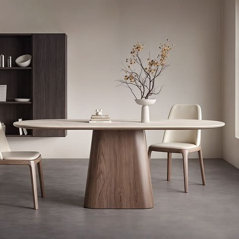 Dining Table Ideas Modern, Banquette Seating Dining Room, Beige Dining Table, Modern Oval Dining Table, Mid Century Modern Dining Table, Mirror Room Divider, Downtown Condo, Dining Table For 4, Wood Dining Table Modern