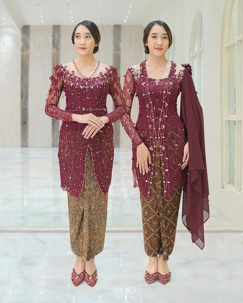 Ivory Studio Kebaya, Kebaya Burgundy, Wisuda Style, Model Kebaya Wisuda, Model Dress Kebaya, Kebaya Lace, Batik Dress Modern, Kebaya Wedding, Kebaya Modern Dress