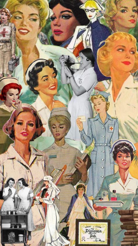 #nurse #vintagenurse #nurseart #vintage Vintage Medical Art Aesthetic, Vintage Nursing Pictures, Vintage Nurse Photoshoot, Vintage Nurse Art, Nurse Asethic Pictures, Vintage Nurse Aesthetic, Nursing Mood Board, Vintage Medical Aesthetic, Nurses Images