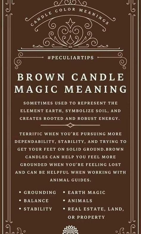 Luck Rituals, Candle Color Meanings Magic, Candle Meanings, Candle Magik, Brown Candle, Candle Meaning, Candle Color Meanings, Candle Magic Spells, Brown Candles