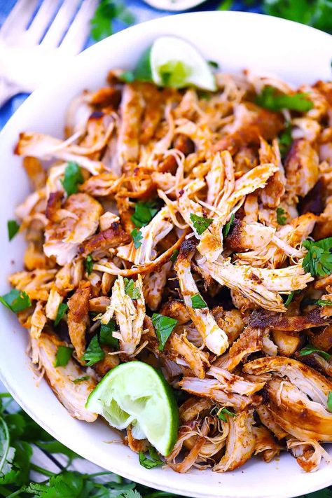 Easy Mexican Shredded Chicken, Recipes With Shredded Chicken, Shredded Chicken Recipe, Mexican Shredded Chicken, Shredded Chicken Recipes, Chicken Thigh Recipes Oven, Chicken Thigh Recipes Crockpot, Boneless Chicken Thigh Recipes, Chicken Thigh Recipes Baked