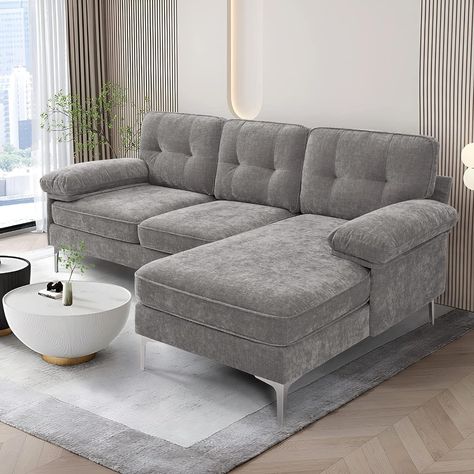 Amazon.com: TEKAMON 82.7" Sectional Sofa Couch with Chaise, 3 Seats L Shape Reversible Sofa, Comfy Modern Chenille Fabric Convertible Couch for Living Room, Apartment, Small Spaces with Removable Covers, Grey : Home & Kitchen Retro Couch, Couches For Small Spaces, Convertible Couch, Couch For Living Room, Living Room Furniture Styles, Couch With Chaise, Small Couch, Sofas For Small Spaces, L Shaped Couch