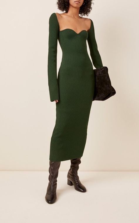 Long Sleeve Jersey Dress, Ribbed Dresses, All Black Outfit, Elegant Shirt, Fashion Killa, Jersey Dress, Moda Operandi, Runway Fashion, Fashion Inspo Outfits