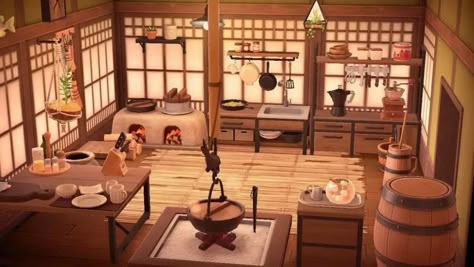 Japanese Home Animal Crossing, Acnh Japanese Home Ideas, Animal Crossing Japanese Kitchen, Acnh Asian Style House, Acnh Japanese Home Interior, Animal Crossing Traditional Japanese, Acnh Japanese Room Ideas, Acnh Japanese Ideas House, Acnh Japanese Kitchen