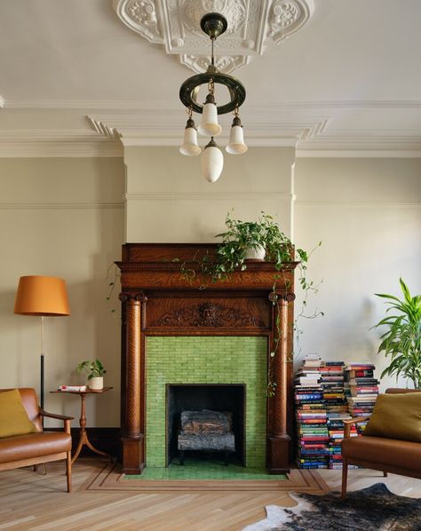 Brownstone Fireplace, Unusual Bedroom, Bedroom Sink, Parlor Floor, Floor Lighting, Light Hardwood, Light Hardwood Floors, Moody Interiors, Contemporary Light Fixtures