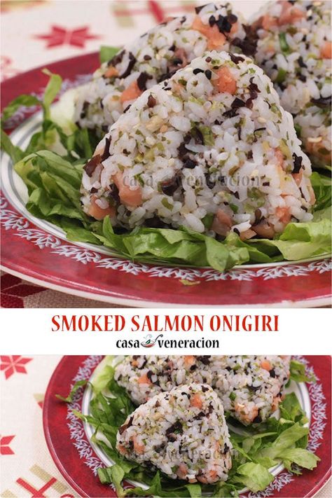 Smoked Salmon Asian Recipes, Smoked Salmon Onigiri, Salmon Onigiri Recipe, Onigiri Recipes, Rice Onigiri, Salmon Onigiri, Onigiri Recipe, Onigiri Rice, Easy Asian Recipes