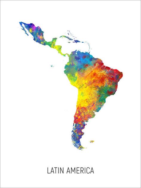 Latin America Map Watercolour Art Print Poster Colour Black | Etsy Countries Stickers, America Map Art, Latin America Map, America Map, America Latina, Watercolor Map, Desenho Tattoo, Map Canvas, Watercolour Art