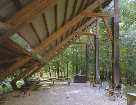 Akron Pavilion - Rural Studio Garden Tools Decor, Rural Studio, Small Beach Houses, Railroad Ties, Timber Architecture, Studios Architecture, Brick And Wood, The Pavilion, Roof Structure