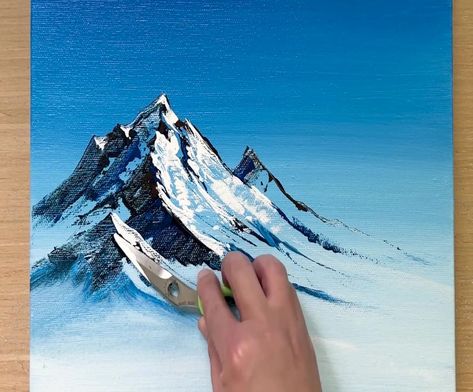 Painting Winter / Acrylic Painting with Scissors / Arts | By MAY Art. | Best of me and now what's left of me is this my equity was this part of your. Mountain Drawing Simple, Scissors Drawing, Mountain Painting Canvas, Drawing Mountains, Mountain Painting Acrylic, Easy Landscape Paintings, Bob Ross Paintings, Landscape Painting Tutorial, Mountain Drawing