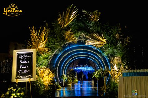 #yellowlanners #weddingideas #decor #details #entryway Neon Sangeet Decor, Sangeet Entry Gate, Sangeet Entry, Sangeet Decor, Event Entrance, Entry Gate, Gate Decoration, Party Entrance, Entrance Gate