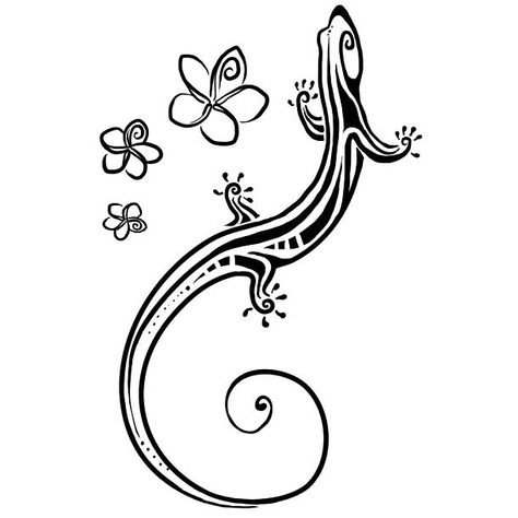 A nice tribal tattoo design of a gecko with jasmine flowers. Style: Tribal. Color: Black. Tags: Nice Iguana Tattoo, 000 Tattoo, Gecko Tattoo, Lizard Tattoo, Hawaiian Art, Flowers Tattoo, Maori Tattoo, Tattoos Designs, Body Design