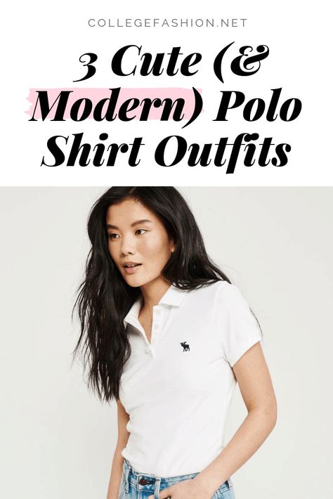 Cute and modern polo shirt outfits for women Polo Shirt Outfit Women's 2024, Collared Polo Shirt Outfit Women, Polo T Shirt Outfit Women's, Women Polo Outfit, Styling Polo Shirts Women, Outfits With Polo Shirts, Black Polo Outfit Woman, Cute Polo Shirt Outfits, Work Polo Shirt Outfit Women