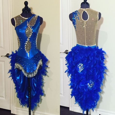 Latin Performance Outfit, Dance Costumes With Feathers, Rio Inspired Outfit, Bedazzled Dance Costumes, Latin Costumes Dancers, Latin Ballroom Dresses Costumes, Brazilian Dress, Majorette Outfits, Rumba Dresses